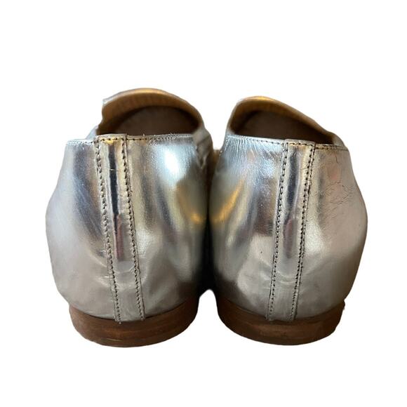 J Crew 9.5 Silver Metallic Lasercut Italian LEATHER Ballet Flats Slip On Loafers - Picture 9 of 10
